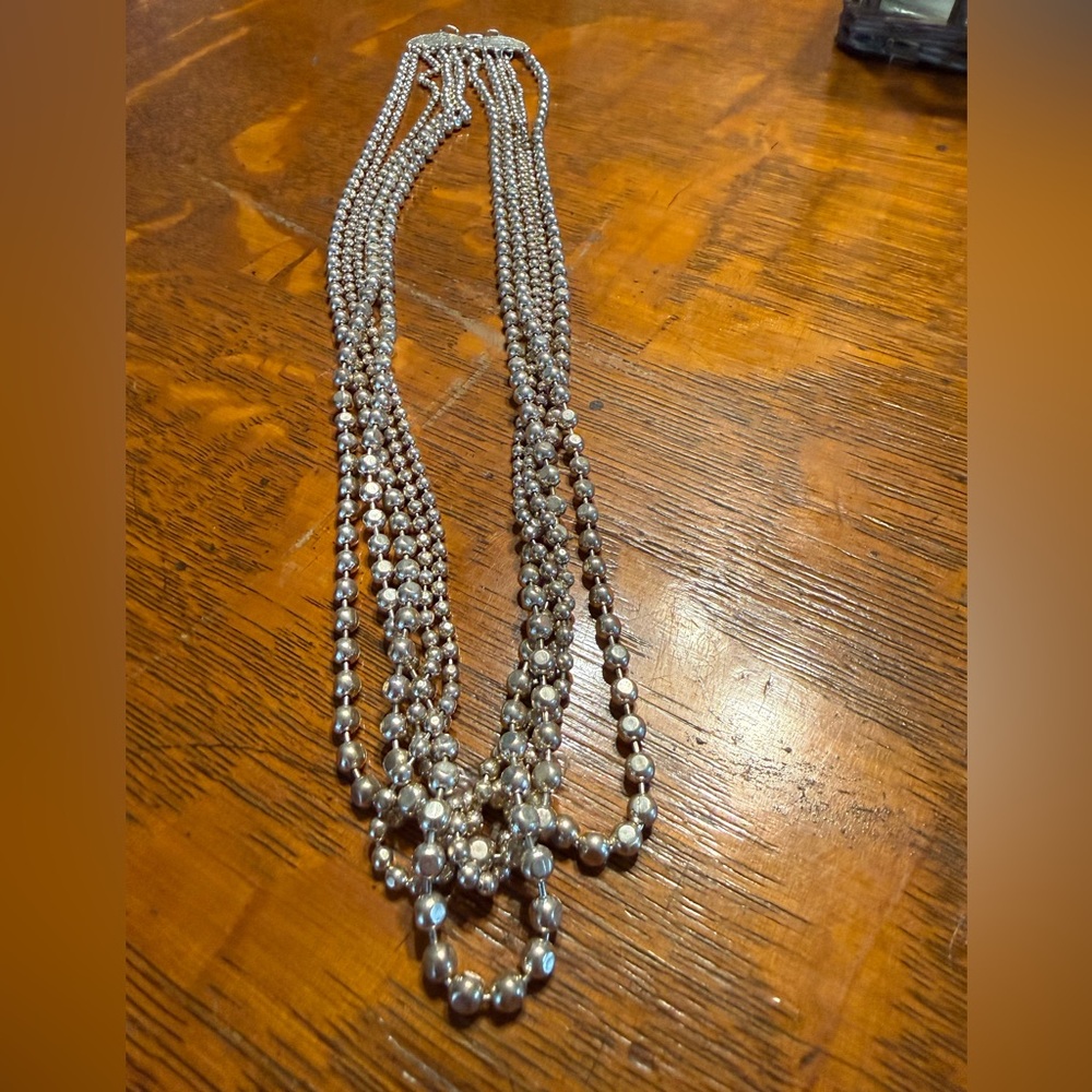 Elegant Silver Multi-Strand Beaded Necklace